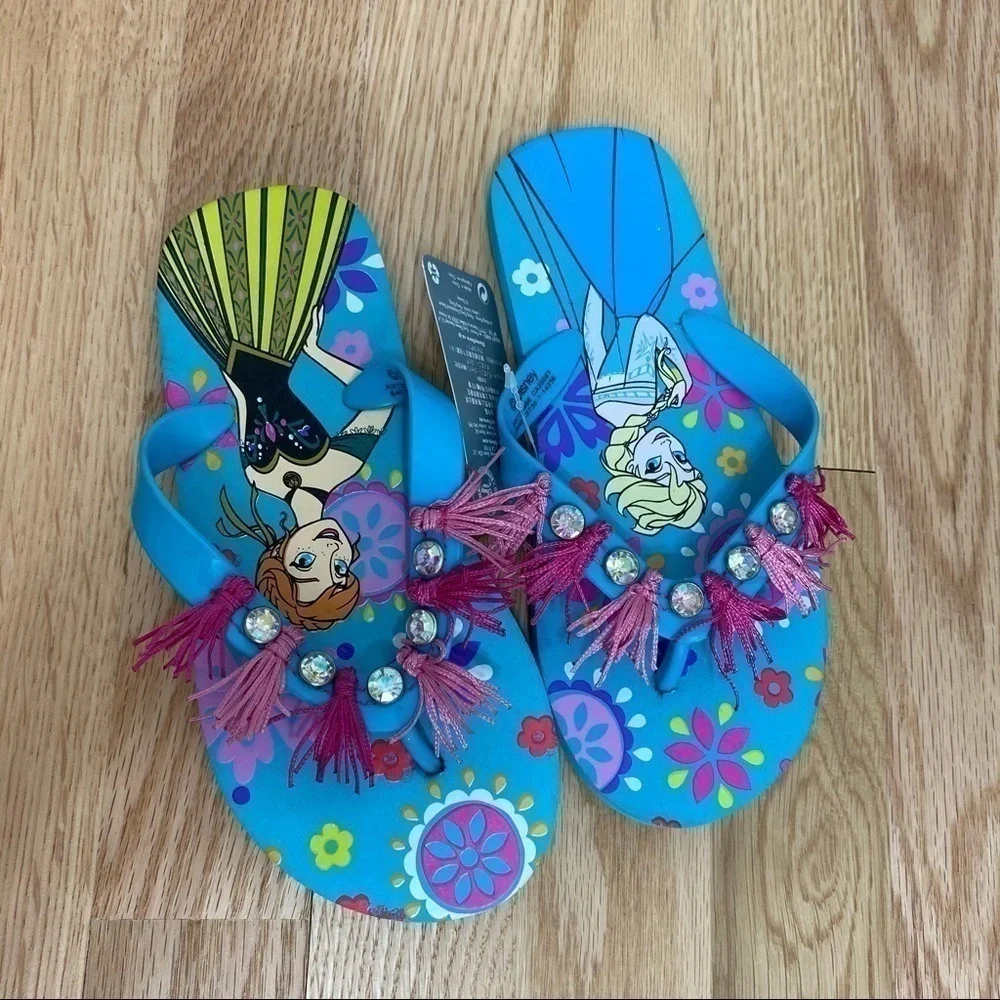 Frozen Tassel Flip Flops Sandals NWT 13/1 Girls Disney Elsa Anna